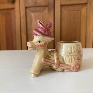 Vintage Ceramic Donkey Drawing Cart Toothpick Holder